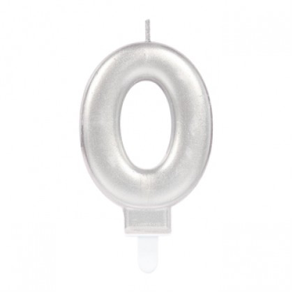 Number Candle 0 Sparkling Celebrations with Holder Silver
