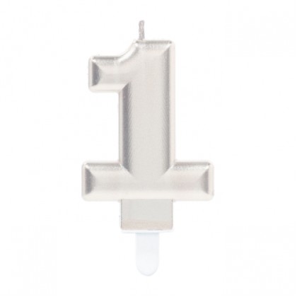 Number Candle 1 Sparkling Celebrations with Holder Silver