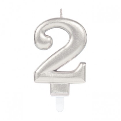 Number Candle 2 Sparkling Celebrations with Holder Silver