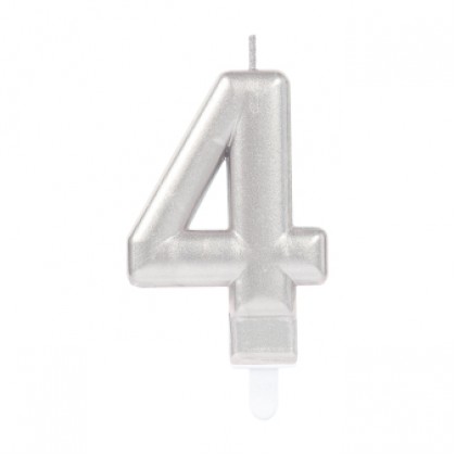 Number Candle 4 Sparkling Celebrations with Holder Silver