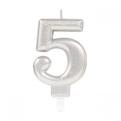 Number Candle 5 Sparkling Celebrations with Holder Silver