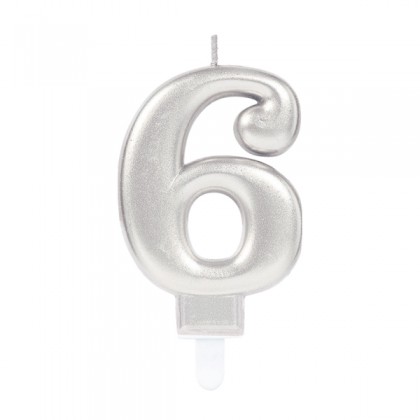 Number Candle 6 Sparkling Celebrations with Holder Silver