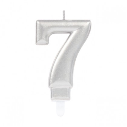 Number Candle 7 Sparkling Celebrations with Holder Silver
