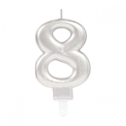 Number Candle 8 Sparkling Celebrations with Holder Silver