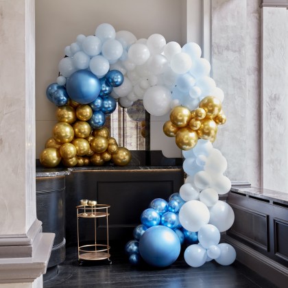 DIY Balloon Arch - Large - Blues & Gold Chrome