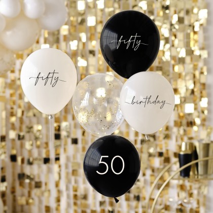 Black, Nude, Cream and Champagne Gold 50th Birthday Party Balloons