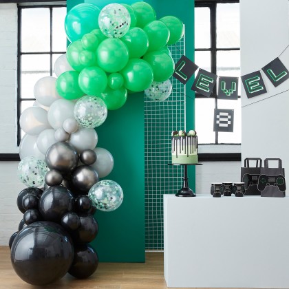 Balloon Arch - Black, Green & Grey