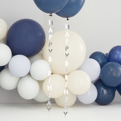 Silver Happy Birthday Balloon Tails