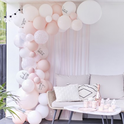 Balloon Arch - White, Pink, Pearlised Pink and Confetti Balloons with streamers