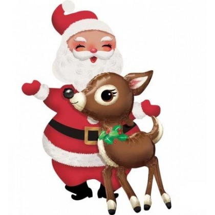P93 34" Santa & Reindeer AirWalkers® Foil Balloon