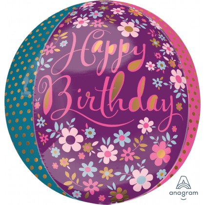 G20 16" Dainty Floral Happy Birthday Orbz™ XL™
