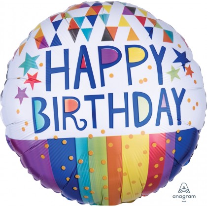 S40 17" Happy Birthday Triangles, Stripes & Stars Standard HX®