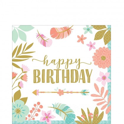 BOHO Birthday Girl Beverage Napkins