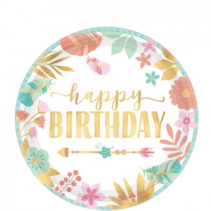 BOHO Birthday Girl Metallic Round Plate 7 in