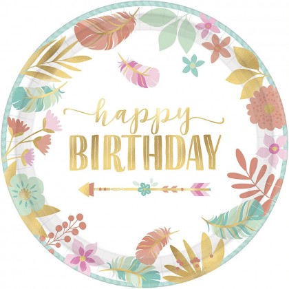 BOHO Birthday Girl Metallic Round Plate 10.5 in