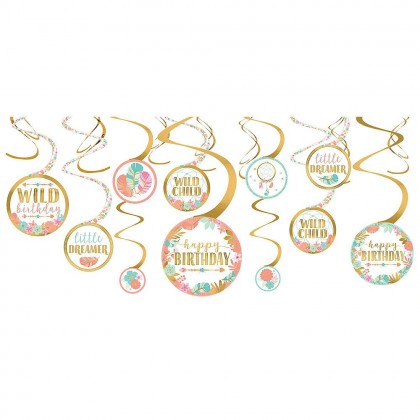 BOHO Birthday Girl Value Pack Spiral Decorations
