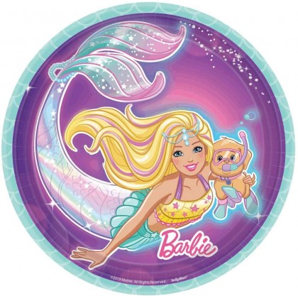 Barbie Mermaid Round Iridescent Plates, 7 in