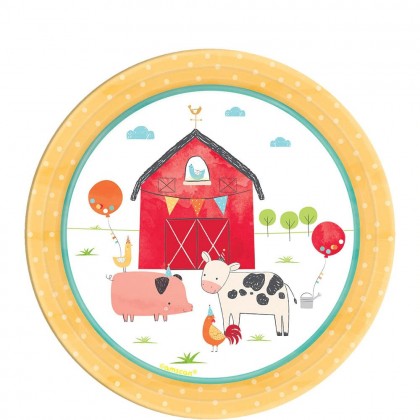 Barnyard Birthday Round Plates 7 in