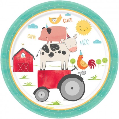 Barnyard Birthday Round Plates 10.5 in