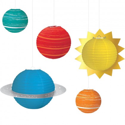 Blast Off Birthday Planet Lanterns - Paper w/Metal Frames