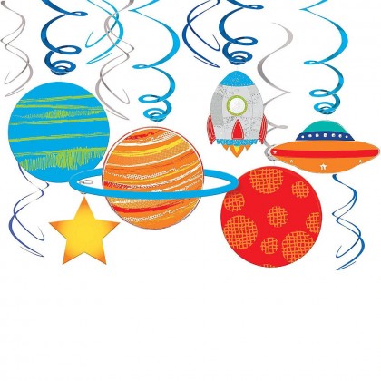 Blast Off Birthday Value Pack Swirl Decorations - Paper