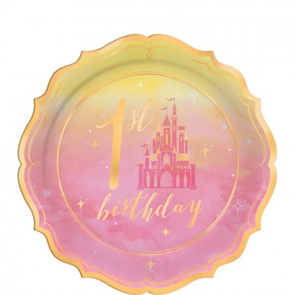 ©Disney Princess Once Upon A Time Shaped Metallic Plates 7 in 1st Birthday
