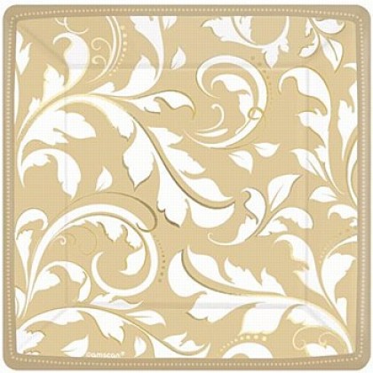 Elegant Scroll Gold Square Metallic Plate 7 in