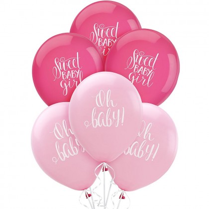 Floral Baby Printed Latex Balloons Asst Colors