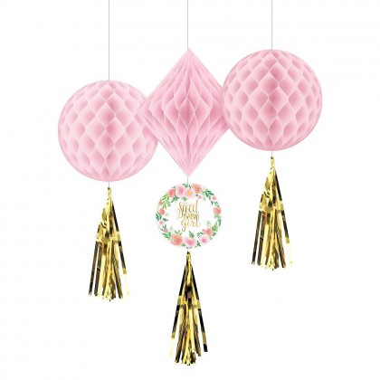 Floral Baby Honeycomb Decorations w Foil Tails