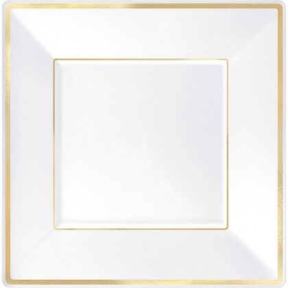 10 in Square Plates White w Gold Trim