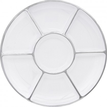 Premium Plastic Compartment Platter White w Silver