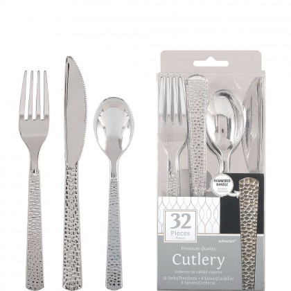 Hammered Cutlery Asst Plastic Silver