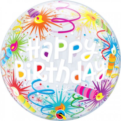 Q 22" Happy Birthday Swirls And Candles Bubble Balloon
