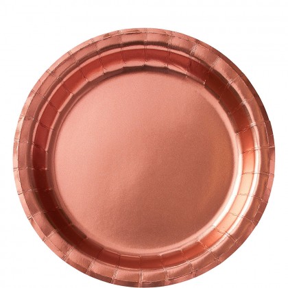 Round Paper Plates 8.5 in Metallic Rose Gold