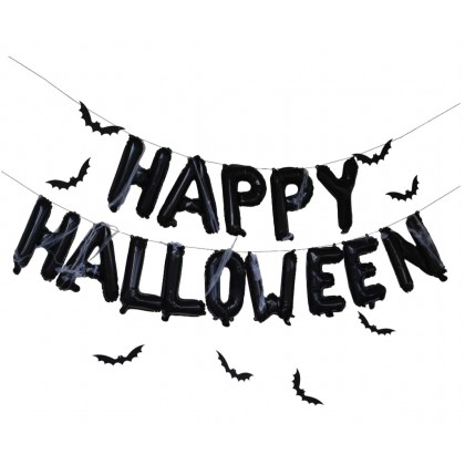 Balloon Bunting - Happy Halloween Black with Web