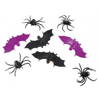 6-8 Creepy Animals (Bats/Spiders) Plastic Assorted