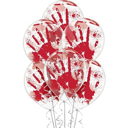 Asylum Printed Latex Balloons - Clear w/Red Blood Splatter
