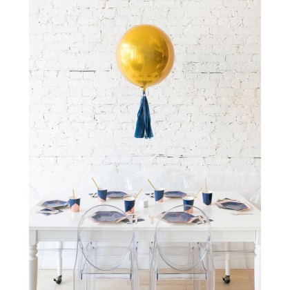 Blue Aurette 16in Gold Orb Foil Balloon and Navy Skirt Centerpiece