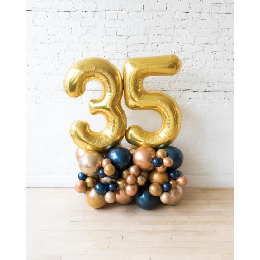 Blue Aurette - Foil Number on Balloon Pedestal - 3ft