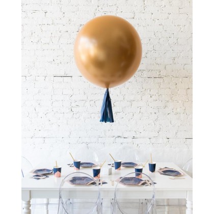 Blue Aurette Brass Gold Giant Balloon and Navy Skirt Centerpiece