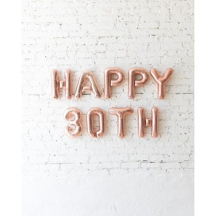 BubbleGum - 16in Rose Gold Happy Number Birthday Foil Balloon Set