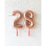 BubbleGum - 34in Rose Gold Foil Numbers with Coral Skirts