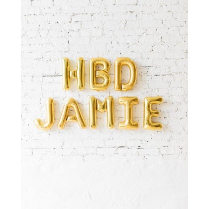 Blue Aurette Customizable 16in Gold HBD Foil Balloon Set