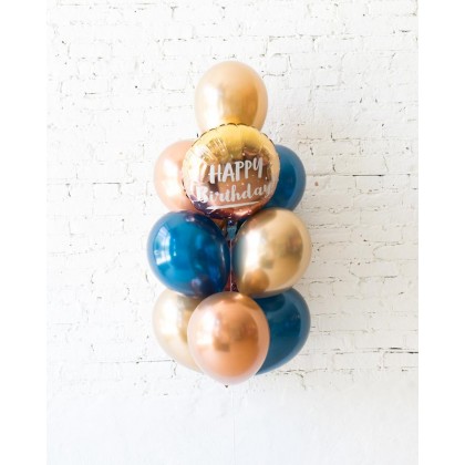Blue Aurette - Happy Birthday Foil and 11in Balloons - bouquet of 10