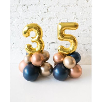 Blue Aurette - Tabletop Foil Number on Balloon Base - 1.5FT