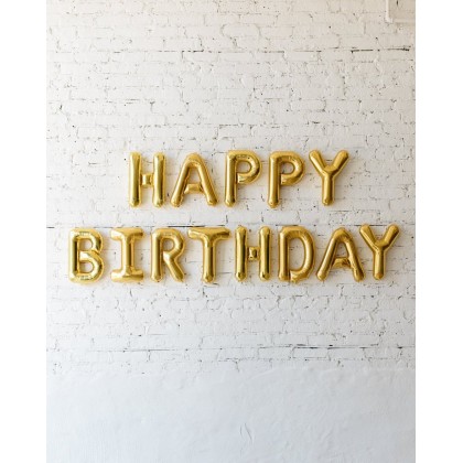 Blue Aurette 16in Gold Happy Birthday Foil Balloon Set