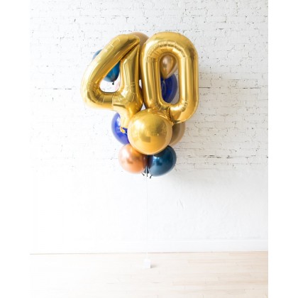 Blue Aurette - Double-Digit Foil and Latex Balloon - bouquet of 13