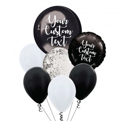 Personalised Black Orbz And Latex Balloon Bouquet