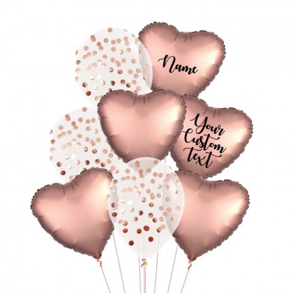 Personalised Rose Copper Satin Luxe And Confetti Balloon Bouquet