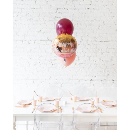 Red Culture - Happy Birthday Foil and 11in Balloons Centerpiece - bouquet of 3